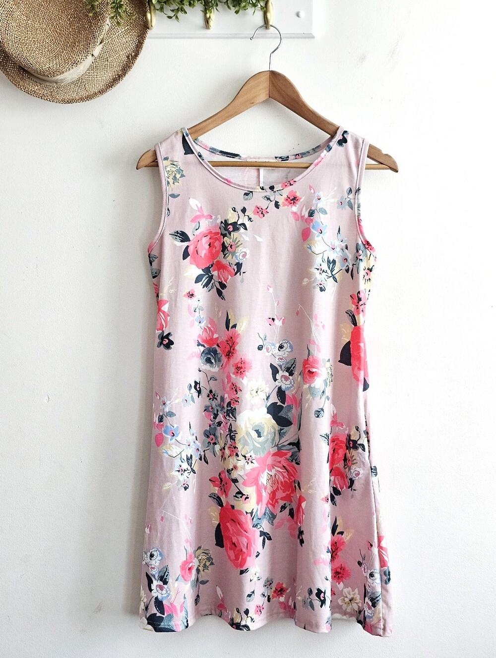 Spadehill Women’s Small Pink Floral Sleeveless A-Line Swing Dress Pockets